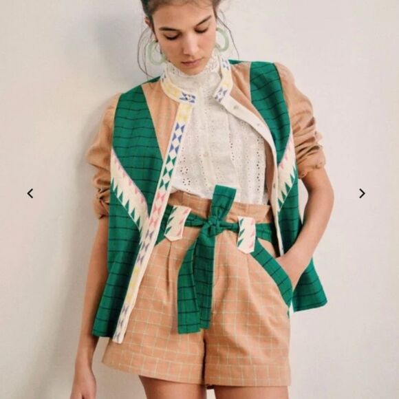 Sézane Arthus Tan Brown High-Waisted Cotton Blend Tailored Shorts EU 34 US XS - Picture 1 of 7